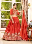 MODERN CREPE SILK EMBROIDERY SEQUENCE WORK WITH THREAD WORK LEHENGA CHOLI WITH DUPATTA ORANGE
