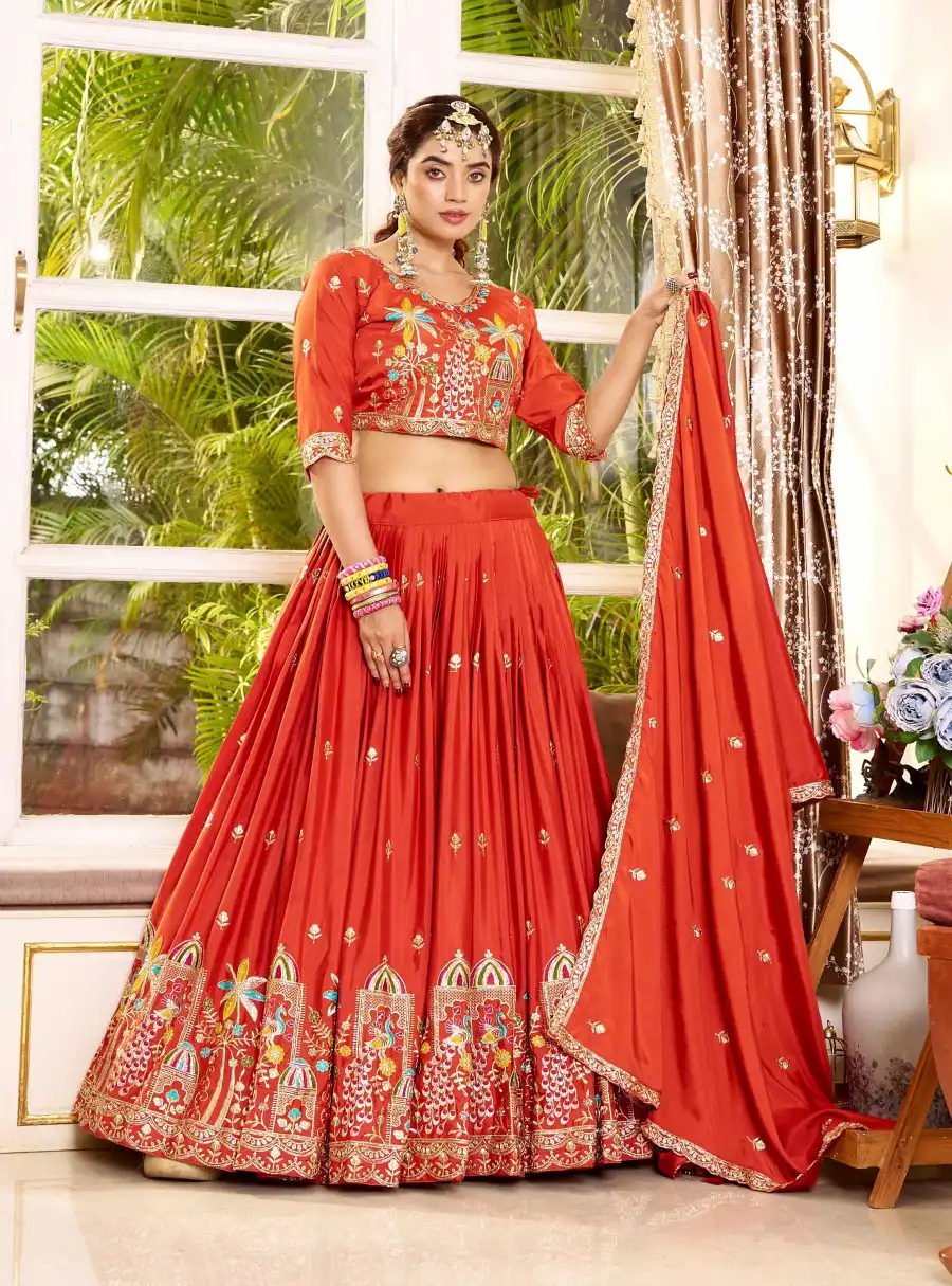 5MODERN CREPE SILK EMBROIDERY SEQUENCE WORK WITH THREAD WORK LEHENGA CHOLI WITH DUPATTA WEDDING WEAR WHOLESALE PRICE ETHNIC GARMENT (10)