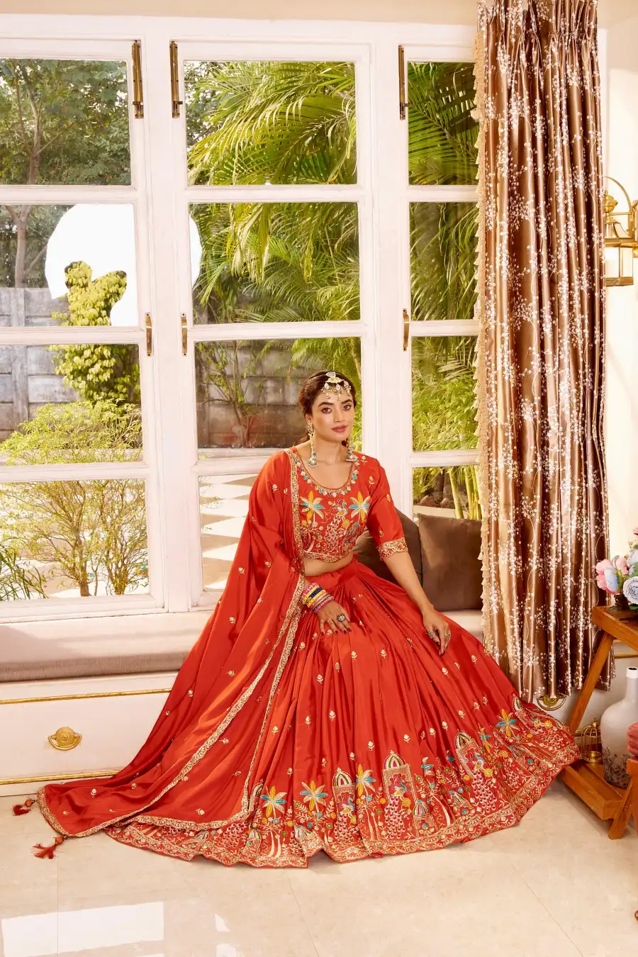 5MODERN CREPE SILK EMBROIDERY SEQUENCE WORK WITH THREAD WORK LEHENGA CHOLI WITH DUPATTA WEDDING WEAR WHOLESALE PRICE ETHNIC GARMENT (11)