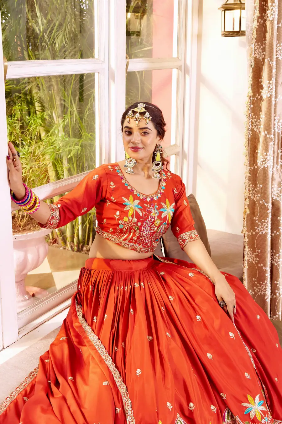 5MODERN CREPE SILK EMBROIDERY SEQUENCE WORK WITH THREAD WORK LEHENGA CHOLI WITH DUPATTA WEDDING WEAR WHOLESALE PRICE ETHNIC GARMENT (8)