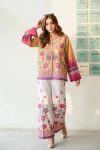 RICH LOOK VISCOSE RAYON PRINTED WORK CO-ORD SET YELLOW AND PINK