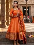 5TRADITIONAL KANCHI COTTON ZARI KANCHI BORDER WORK GOWN WITH DUPATTA WEDDING WEAR WHOLESALE PRICE ETHNIC GARMENT (12)