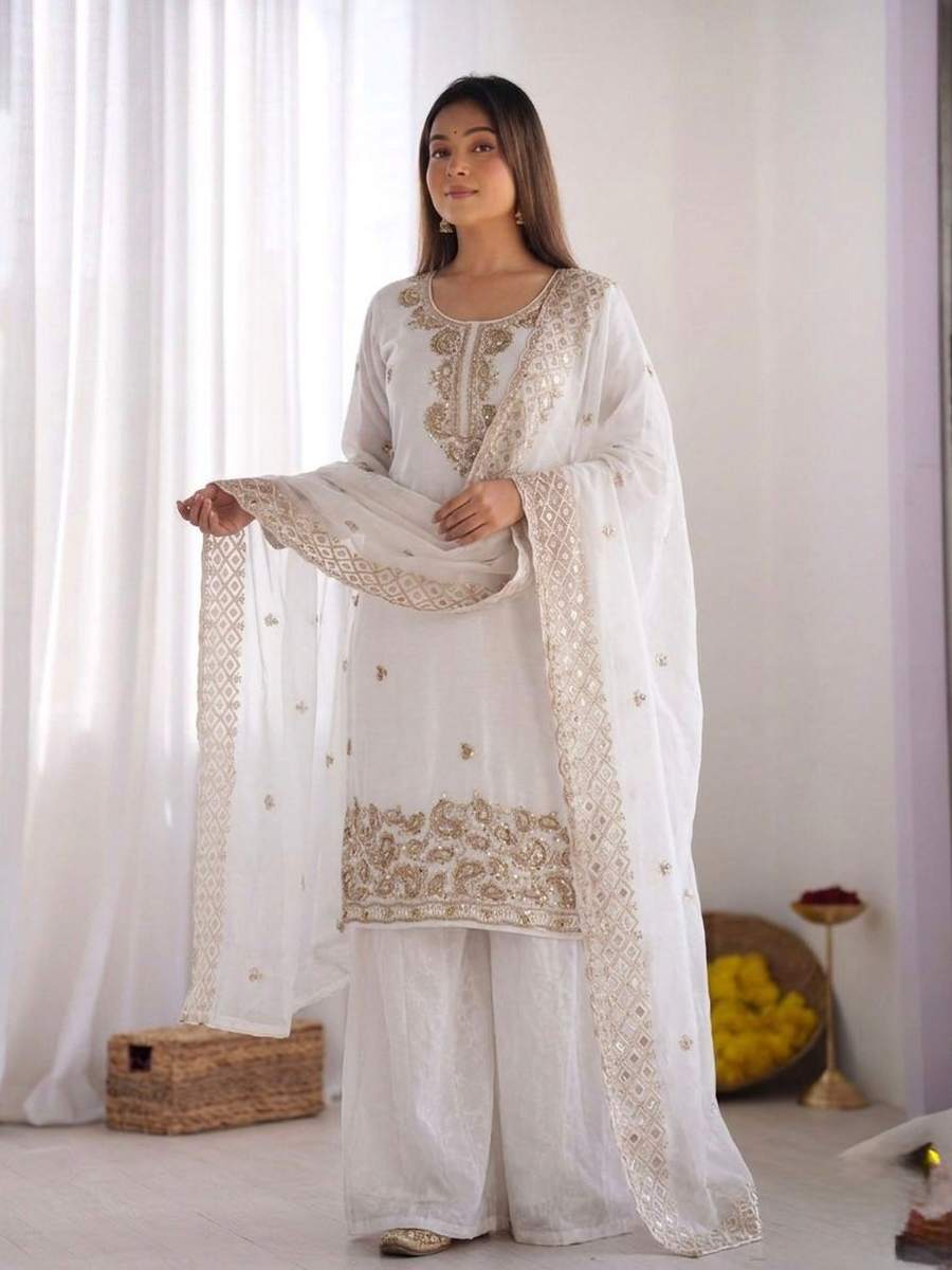 6FANCY GMY SILK EMBROIDERY BEADS WORK TOP PALAZZO WITH DUPATTA FESTIVE WEAR WHOLESALE PRICE ETHNIC GARMENT (45)