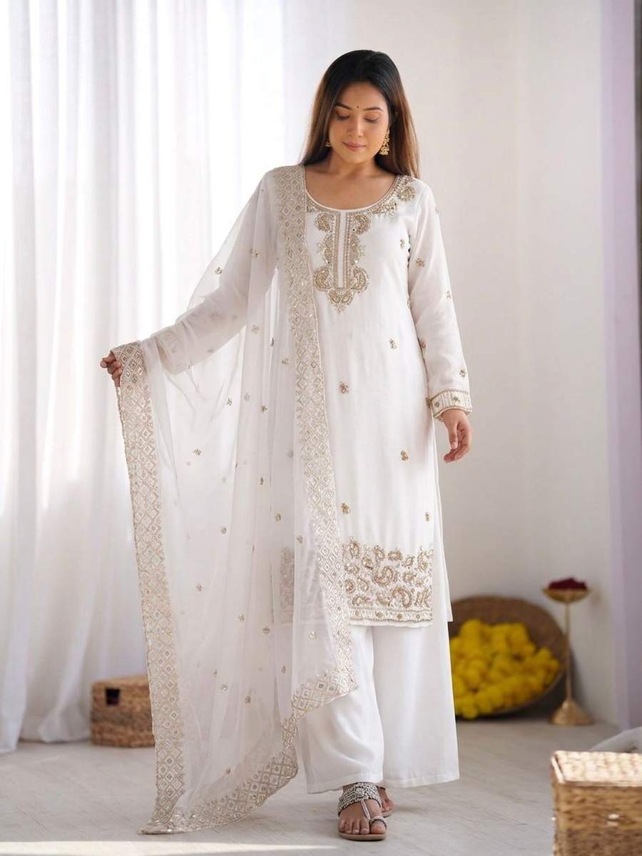 6FANCY GMY SILK EMBROIDERY BEADS WORK TOP PALAZZO WITH DUPATTA FESTIVE WEAR WHOLESALE PRICE ETHNIC GARMENT (46)