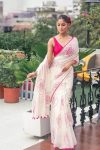 FANCY LINEN COTTON FLOWERS DIGITAL PRINTED WORK SAREE WITH UNSTITCHED BLOUSE WHITE AND PINK