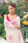 6FANCY LINEN COTTON FLOWERS DIGITAL PRINTED WORK SAREE WITH UNSTITCHED BLOUSE FESTIVE WEAR WHOLESALE PRICE ETHNIC GARMENT (12)