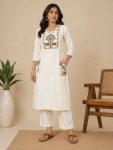 MODERN COTTON EMBROIDERY WORK TOP PENT SET WHITE