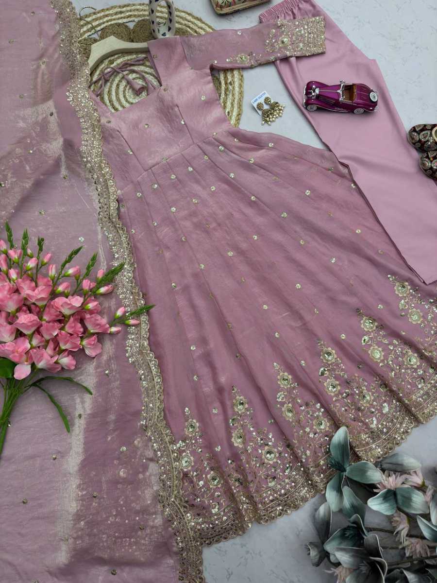 6MODERN FENDY SILK EMBROIDERY SEQUENCE WORK GOWN BOTTOM WITH DUPATTA FESTIVE WEAR WHOLESALE PRICE ETHNIC GARMENT (8)