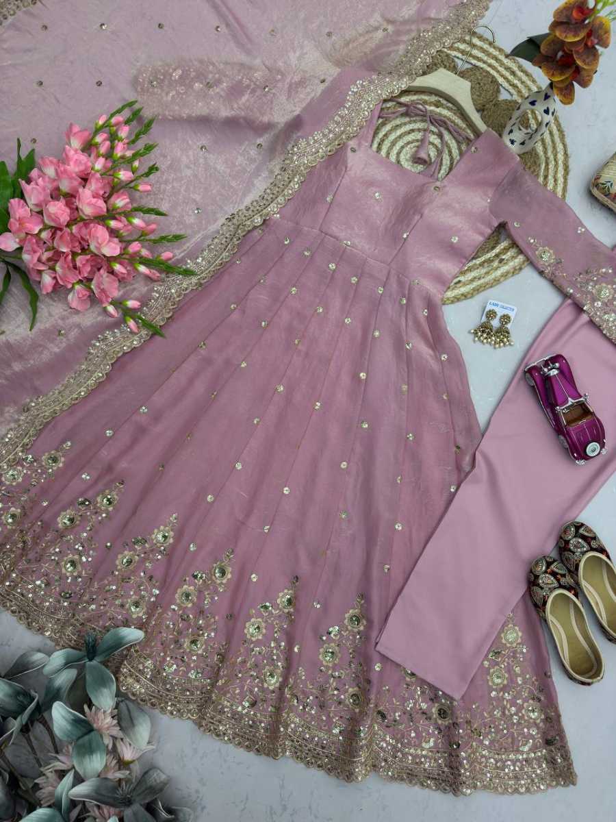 6MODERN FENDY SILK EMBROIDERY SEQUENCE WORK GOWN BOTTOM WITH DUPATTA FESTIVE WEAR WHOLESALE PRICE ETHNIC GARMENT (9)