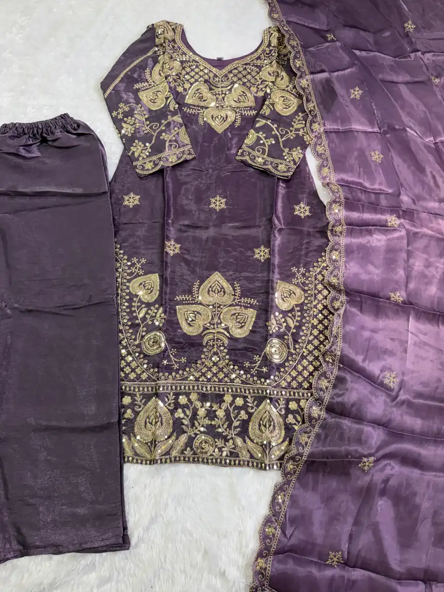 6MODERN GMY SILK EMBROIDERY SEQUENCE WORK TOP BOTTOM WITH DUPATTA FESTIVE WEAR WHOLESALE PRICE ETHNIC GARMENT (48)