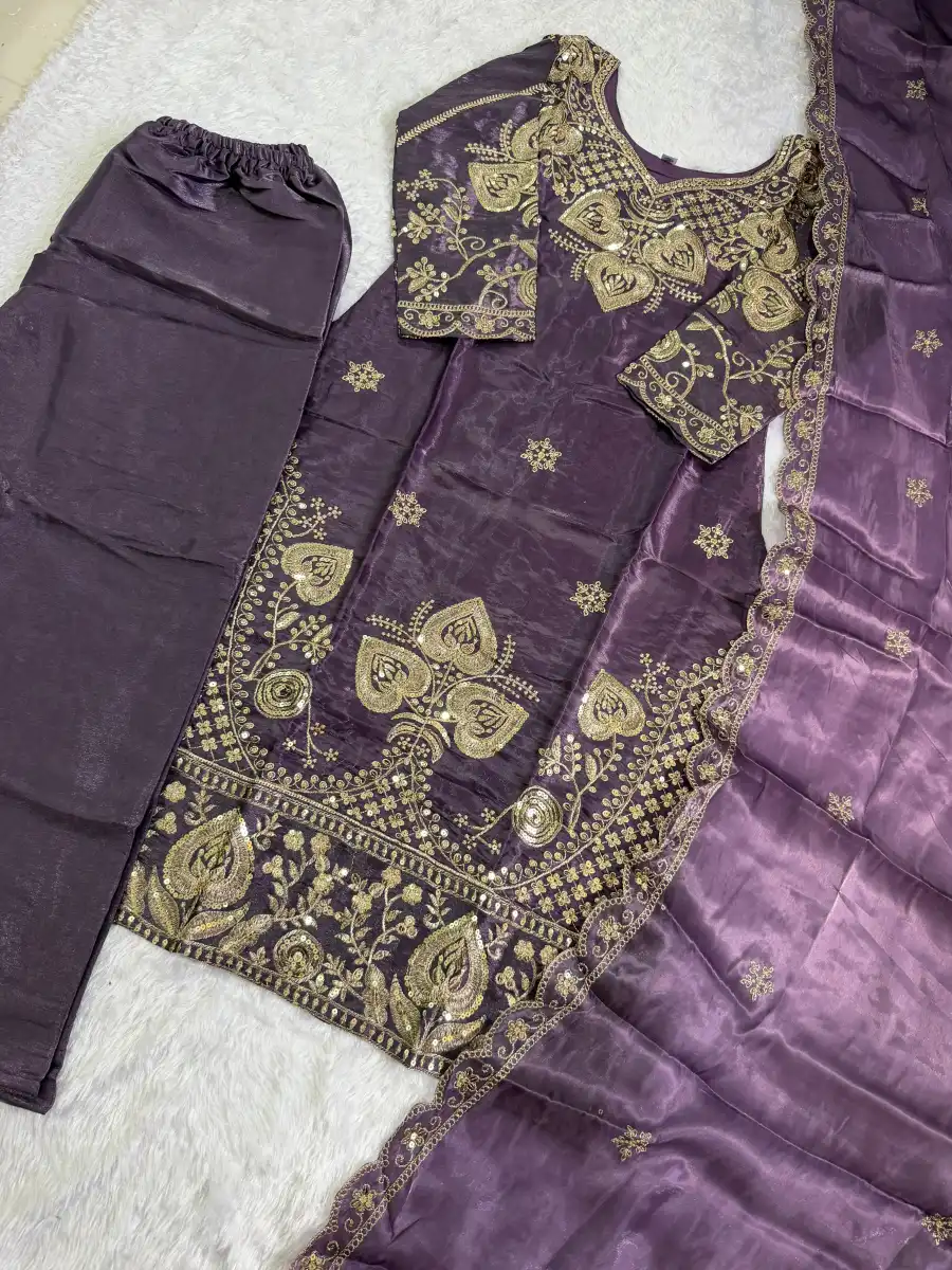 6MODERN GMY SILK EMBROIDERY SEQUENCE WORK TOP BOTTOM WITH DUPATTA FESTIVE WEAR WHOLESALE PRICE ETHNIC GARMENT (51)