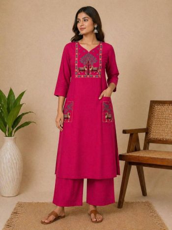 MODERN COTTON EMBROIDERY WORK TOP PENT SET RANI