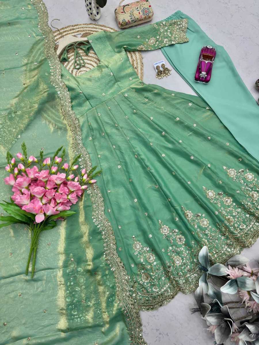 7MODERN FENDY SILK EMBROIDERY SEQUENCE WORK GOWN BOTTOM WITH DUPATTA FESTIVE WEAR WHOLESALE PRICE ETHNIC GARMENT (12)
