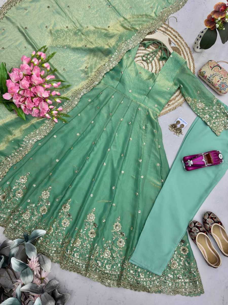 7MODERN FENDY SILK EMBROIDERY SEQUENCE WORK GOWN BOTTOM WITH DUPATTA FESTIVE WEAR WHOLESALE PRICE ETHNIC GARMENT (13)