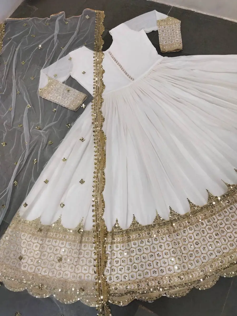 8DESIGNER GEORGETTE EMBROIDERY SEQUENCE WORK GOWN WITH DUPATTA FESTIVE WEAR WHOLESALE PRICE ETHNIC GARMENT (1)