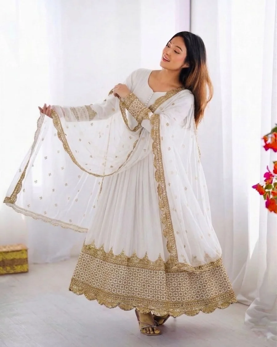 8DESIGNER GEORGETTE EMBROIDERY SEQUENCE WORK GOWN WITH DUPATTA FESTIVE WEAR WHOLESALE PRICE ETHNIC GARMENT (3)