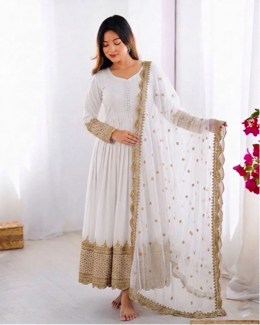 8DESIGNER GEORGETTE EMBROIDERY SEQUENCE WORK GOWN WITH DUPATTA FESTIVE WEAR WHOLESALE PRICE ETHNIC GARMENT (6)
