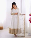 DESIGNER GEORGETTE EMBROIDERY SEQUENCE WORK GOWN WITH DUPATTA WHITE
