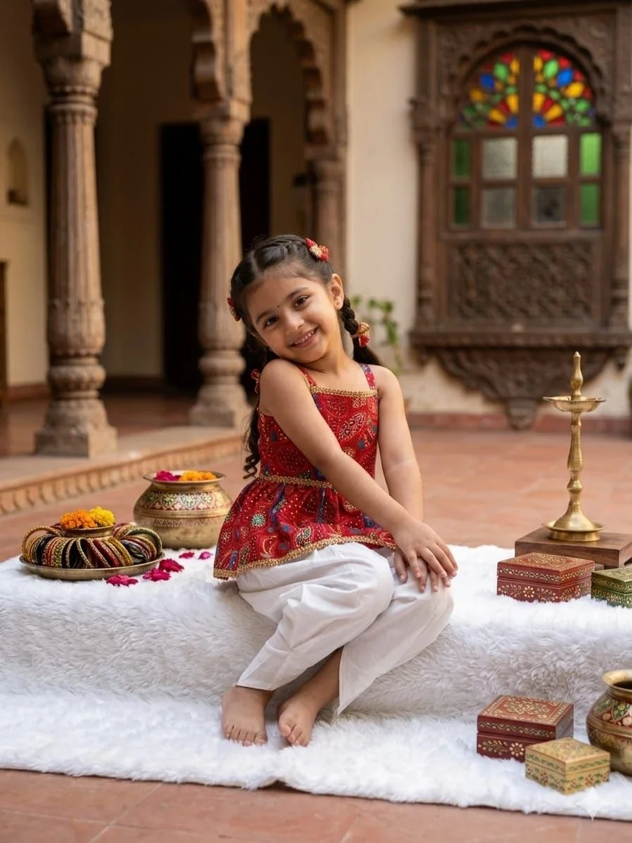 8FANCY COTTON BLEND DIGITAL PRINT WORK KID'S TOP PENT SET FESTIVE WEAR WHOLESALE PRICE ETHNIC GARMENT (4)