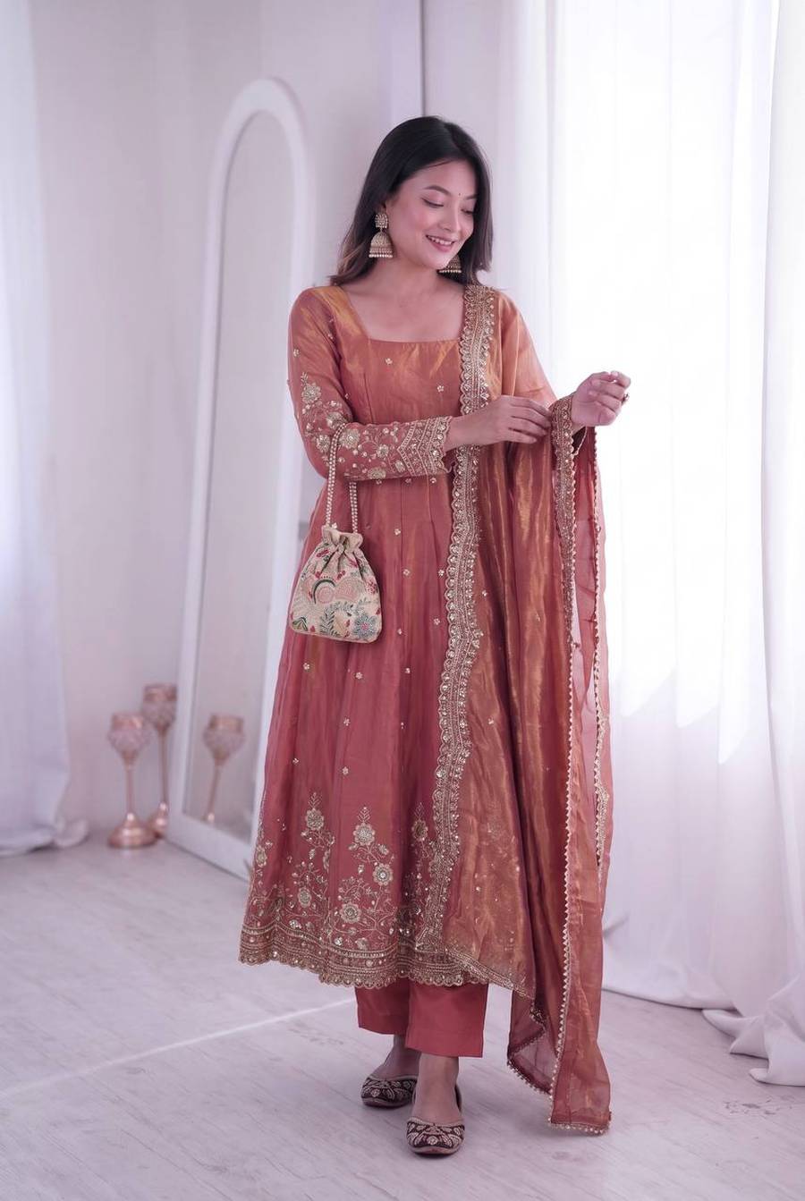 8MODERN FENDY SILK EMBROIDERY SEQUENCE WORK GOWN BOTTOM WITH DUPATTA FESTIVE WEAR WHOLESALE PRICE ETHNIC GARMENT (16)