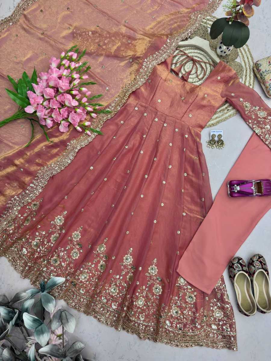 8MODERN FENDY SILK EMBROIDERY SEQUENCE WORK GOWN BOTTOM WITH DUPATTA FESTIVE WEAR WHOLESALE PRICE ETHNIC GARMENT (18)