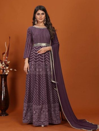 NEW ARRIVAL FAUX EMBROIDERY WORK GOWN WITH DUPATTA PURPLE