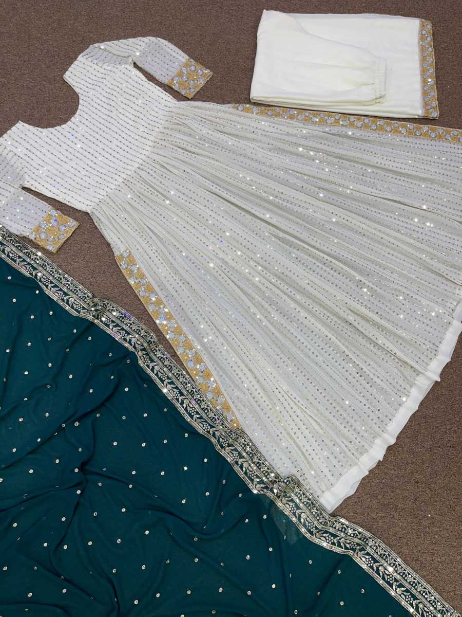 ATTRACTIVE GEORGETTE EMBROIDERY SEQUENCE WORK KURTI PALAZZO WITH DUPATTA FESTIVE WEAR WHOLESALE PRICE ETHNIC GARMENT (1)