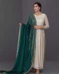 ATTRACTIVE GEORGETTE EMBROIDERY SEQUENCE WORK KURTI PALAZZO WITH DUPATTA GREEN