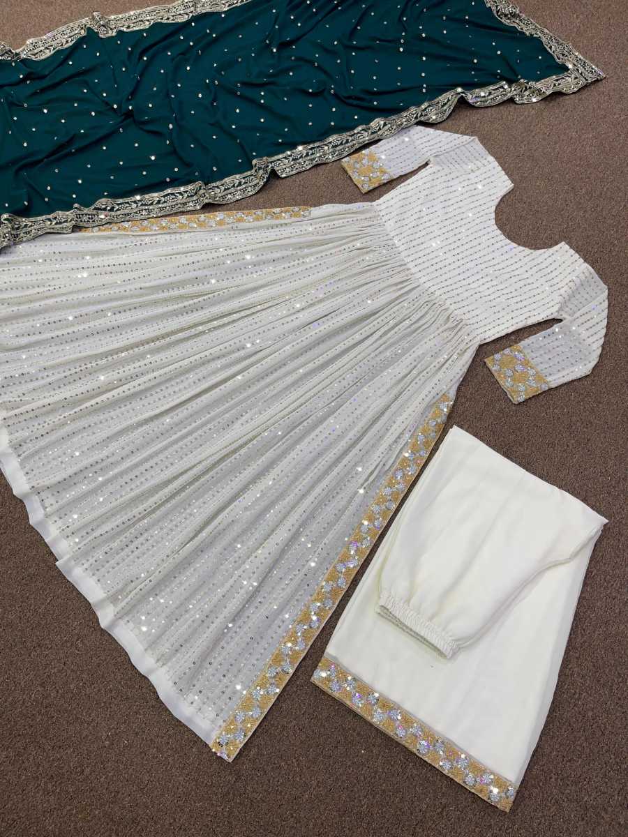ATTRACTIVE GEORGETTE EMBROIDERY SEQUENCE WORK KURTI PALAZZO WITH DUPATTA FESTIVE WEAR WHOLESALE PRICE ETHNIC GARMENT (5)