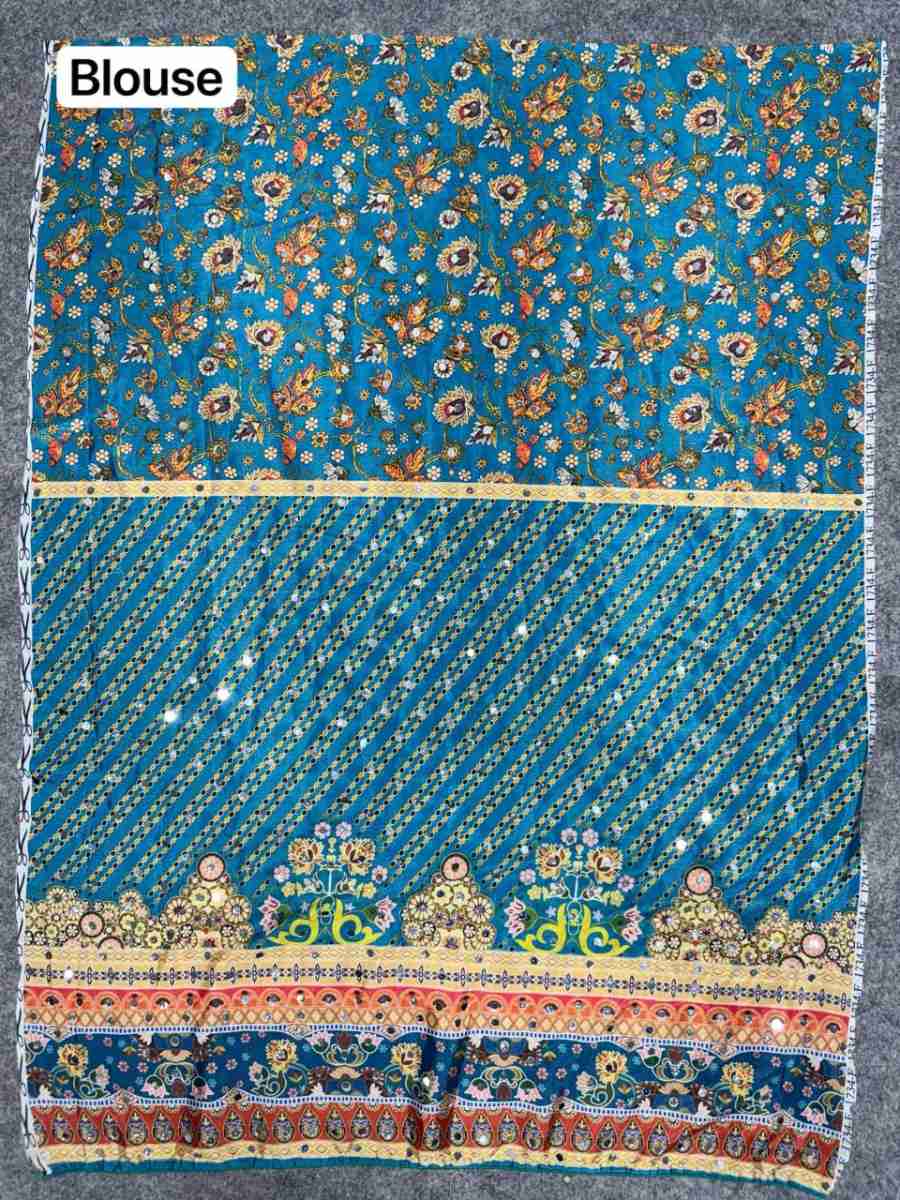 CHINON DIGITAL PRINT WITH MIRROR HANDWORK SAREE WITH UNSTITCHED BLOUSE PARTY WEAR WHOLESALE PRICE ETHNIC GARMENT (12)