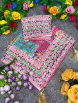 CHINON DIGITAL PRINT WITH MIRROR HANDWORK SAREE WITH UNSTITCHED BLOUSE PARTY WEAR WHOLESALE PRICE ETHNIC GARMENT (1)