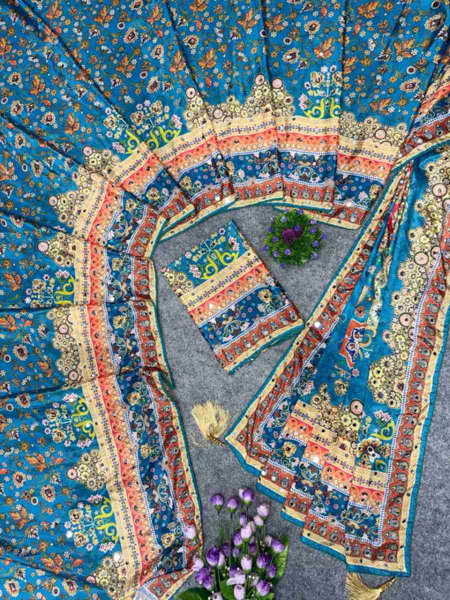 CHINON DIGITAL PRINT WITH MIRROR HANDWORK SAREE WITH UNSTITCHED BLOUSE PARTY WEAR WHOLESALE PRICE ETHNIC GARMENT (8)