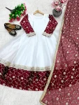 DESIGNER BURBERRY CHIFFON EMBROIDERY SEQUENCE WORK GOWN WITH DUPATTA WEDDING WEAR WHOLESALE PRICE ETHNIC GARMENT (5)