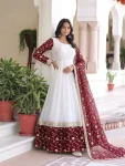 DESIGNER BURBERRY CHIFFON EMBROIDERY SEQUENCE WORK GOWN WITH DUPATTA WEDDING WEAR WHOLESALE PRICE ETHNIC GARMENT (5)