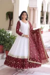 DESIGNER BURBERRY CHIFFON EMBROIDERY SEQUENCE WORK GOWN WITH DUPATTA WEDDING WEAR WHOLESALE PRICE ETHNIC GARMENT (5)