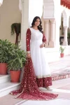 DESIGNER BURBERRY CHIFFON EMBROIDERY SEQUENCE WORK GOWN WITH DUPATTA WEDDING WEAR WHOLESALE PRICE ETHNIC GARMENT (5)
