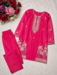 DESIGNER CHINON EMBROIDERY BEADS WORK KURTI KOTI WITH BOTTOM SET PARTY WEAR WHOLESALE PRICE ETHNIC GARMENT (7)