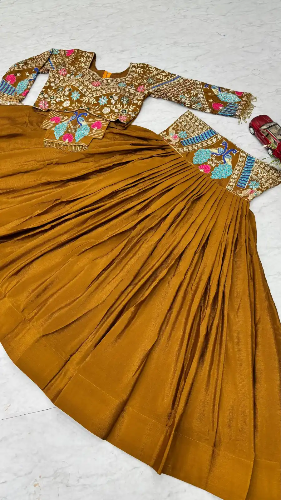 DESIGNER CHINON EMBROIDERY THREAD & SEQUENCE WORK LEHENGA CHOLI WEDDING WEAR WHOLESALE PRICE ETHNIC GARMENT (11)