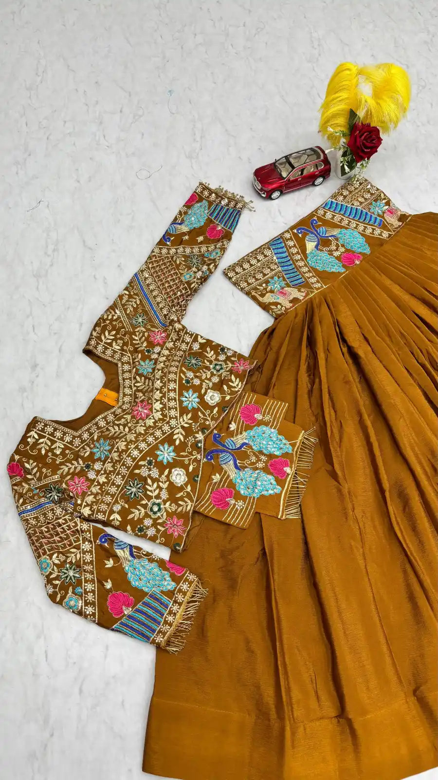 DESIGNER CHINON EMBROIDERY THREAD & SEQUENCE WORK LEHENGA CHOLI WEDDING WEAR WHOLESALE PRICE ETHNIC GARMENT (12)