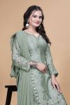 DESIGNER CHINON SILK EMBROIDERY THREAD AND SEQUENCE WORK TOP BOTTOM WITH DUPATTA FESTIVE WEAR WHOLESALE PRICE ETHNIC GARMENT (3)