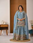 DESIGNER CHINON SILK SEQUENCE EMBROIDERY WORK TOP PALAZZO WITH DUPATTA FESTIVE WEAR WHOLESALE PRICE ETHNIC GARMENT (3)