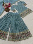 DESIGNER CHINON SILK SEQUENCE EMBROIDERY WORK TOP PALAZZO WITH DUPATTA FESTIVE WEAR WHOLESALE PRICE ETHNIC GARMENT (3)