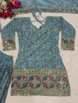 DESIGNER CHINON SILK SEQUENCE EMBROIDERY WORK TOP PALAZZO WITH DUPATTA FESTIVE WEAR WHOLESALE PRICE ETHNIC GARMENT (3)