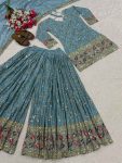 DESIGNER CHINON SILK SEQUENCE EMBROIDERY WORK TOP PALAZZO WITH DUPATTA FESTIVE WEAR WHOLESALE PRICE ETHNIC GARMENT (3)