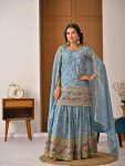 DESIGNER CHINON SILK SEQUENCE EMBROIDERY WORK TOP PALAZZO WITH DUPATTA FESTIVE WEAR WHOLESALE PRICE ETHNIC GARMENT (3)