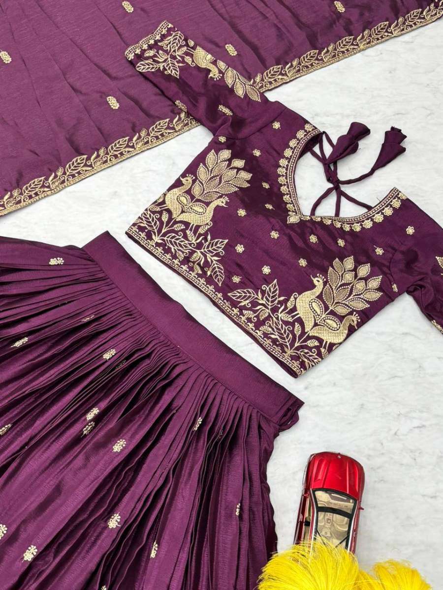 DESIGNER CHINON SILK THREAD EMBROIDERY WORK LEHENGA CHOLI WITH DUPATTA WEDDING WEAR WHOLESALE PRICE ETHNIC GARMENT (1)