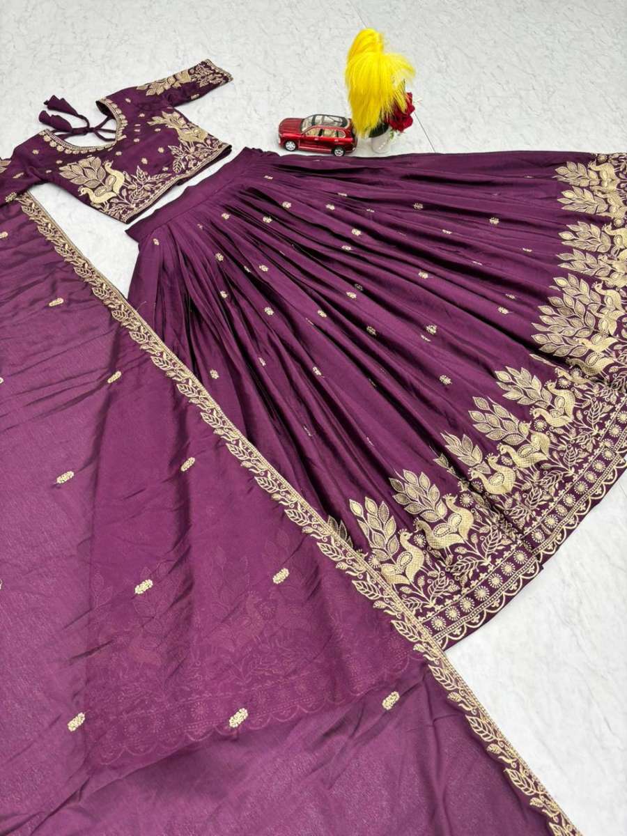 DESIGNER CHINON SILK THREAD EMBROIDERY WORK LEHENGA CHOLI WITH DUPATTA WEDDING WEAR WHOLESALE PRICE ETHNIC GARMENT (7)