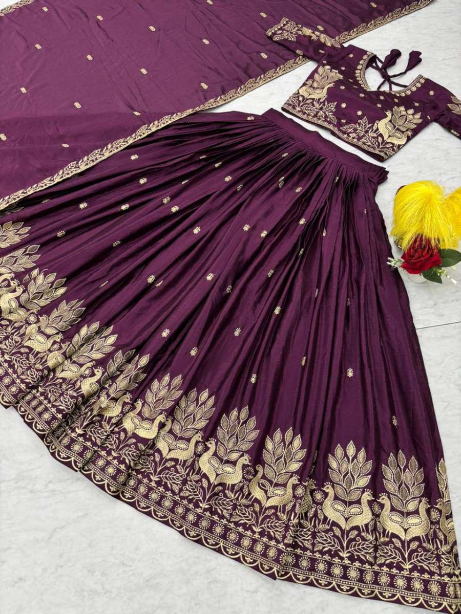 DESIGNER CHINON SILK THREAD EMBROIDERY WORK LEHENGA CHOLI WITH DUPATTA WEDDING WEAR WHOLESALE PRICE ETHNIC GARMENT (8)
