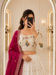 DESIGNER CHINON SILK THREAD EMBROIDERY WORK LEHENGA CHOLI WITH DUPATTA WEDDING WEAR WHOLESALE PRICE ETHNIC GARMENT (9)