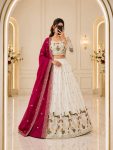 DESIGNER CHINON SILK THREAD EMBROIDERY WORK LEHENGA CHOLI WITH DUPATTA RANI AND WHITE
